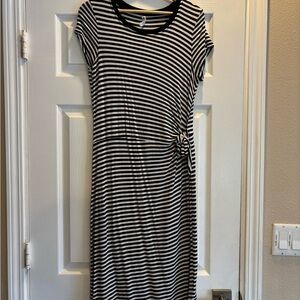 Cable & Gauge Black and White Striped Midi Dress